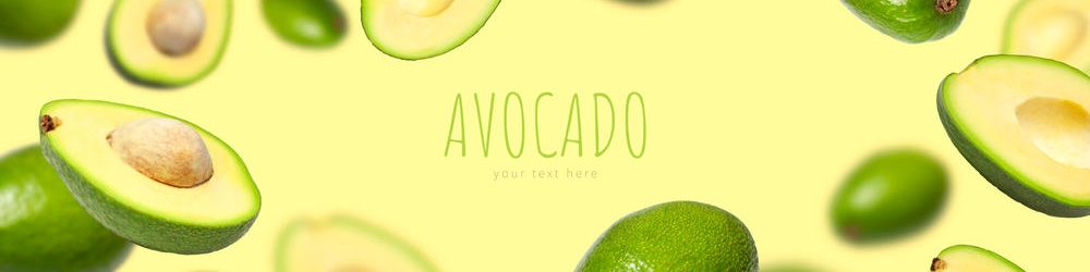 Creative,Layout,With,Ripe,Flying,Avocado,Halves,On,Yellow,Background.